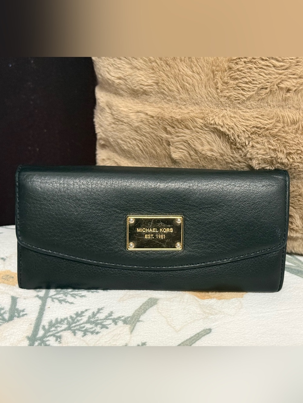 🔥Michael Kors Black Leather Jet Set Continental Flap Wallet Gold Hardware